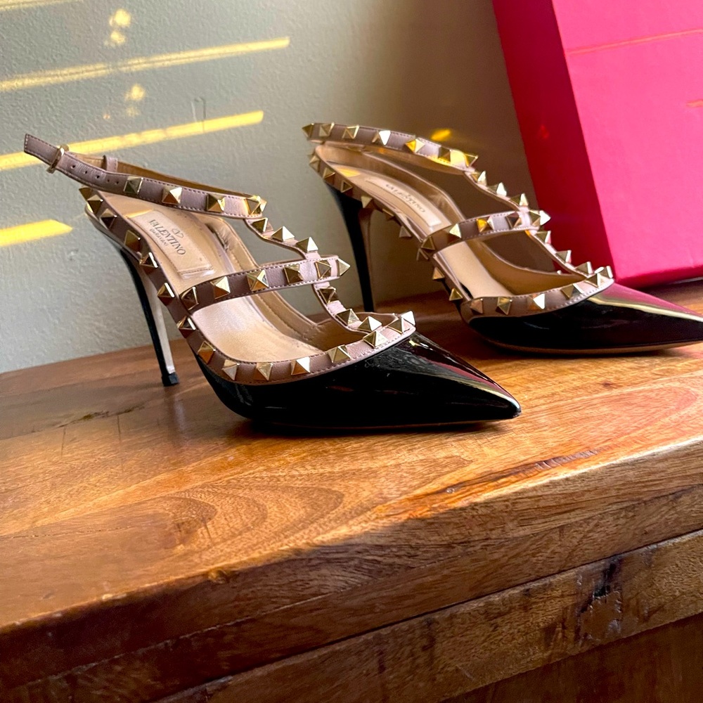 Valentino Shoes Rockstud Caged Leather Pump Stiletto Heels Black 36